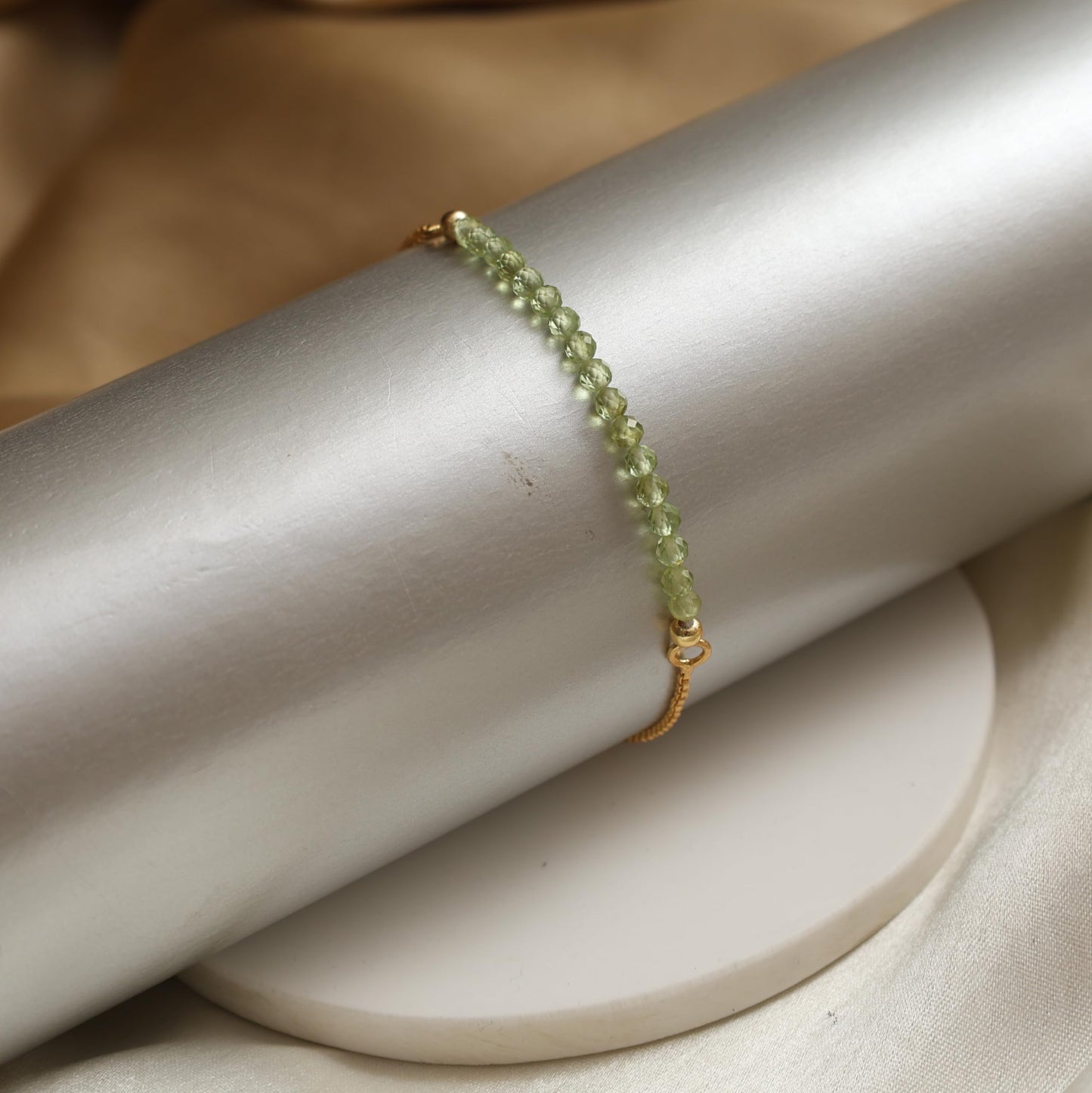 Gempires Birthstone Beaded Bracelet, Green Peridot Bracelets for Women, August Birthstone, Bolo Beads Bracelet Gold Plated Chain (6-9 inch Adjustable Length)