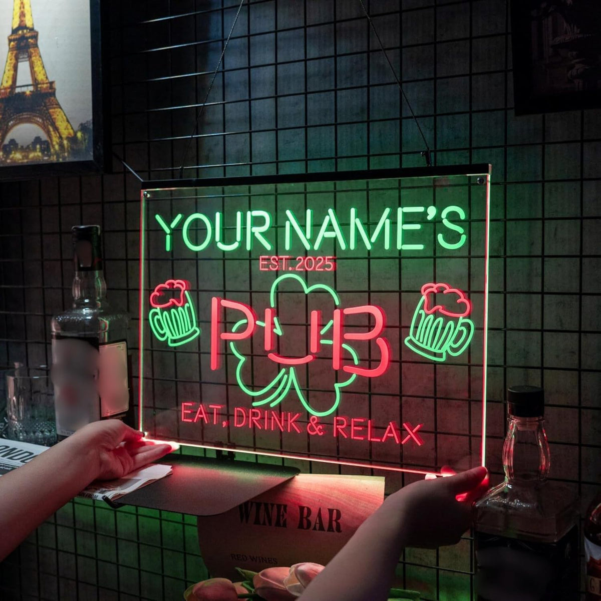 Personalized Bar Signs with Your Name for home wall light up with personalized pub name, man cave accessories, beer themed neon customizable lighted sign