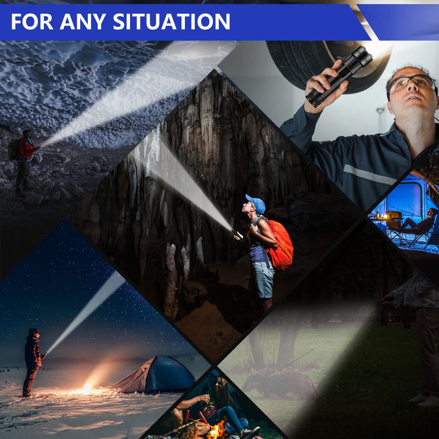 Esgofo Flashlights High Lumens 100000 Rechargeable, Super Bright Handheld LED Flash Light, Powerful Emergency Linternas, Waterproof, Long Lasting, for Hiking Camping Gift