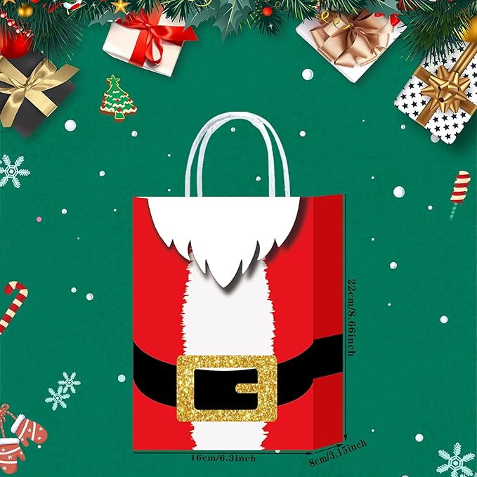 HongXingHai 24Pcs Fine Christmas Kraft Paper Gift Bags with Handles - Christmas Prints for Holiday Xmas Party Favors