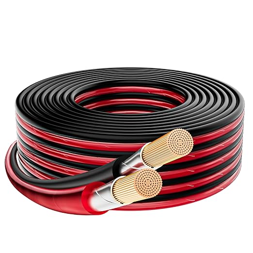 Mygatti 14/2 Gauge Speaker Wire 30FT, 14 AWG 2 Conductors OFC Pure Copper Electrical Red Black Cable for Car Speakers Stereo, Home Theater, Automotive Wire, Aluminum Foil Shield, Flexible Clear PVC