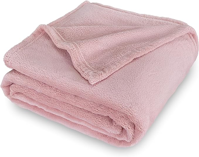 SOCHOW Flannel Fleece Throw Blanket, 340 GSM All Season Super Soft Cozy Blanket for Bed, Sofa or Couch, Dusty Pink, 50x70 inches