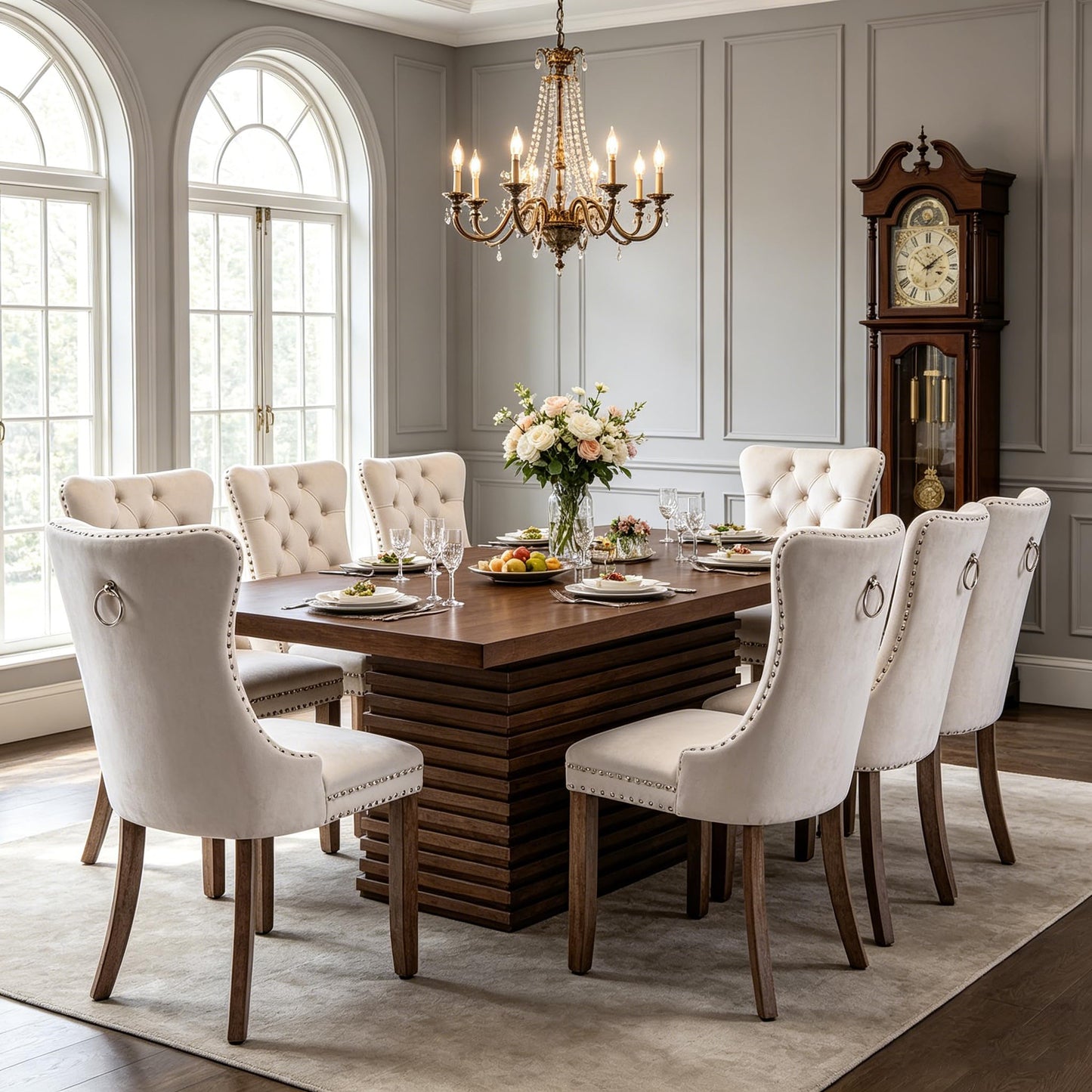 84" Mid Century Modern Dining Table for 6-8 Farmhouse Wood Kitchen Dining Room Table with Fluted Pedestal Base Large Rectangle Dinner Tables for Kitchen Dining Living Room, Walnut