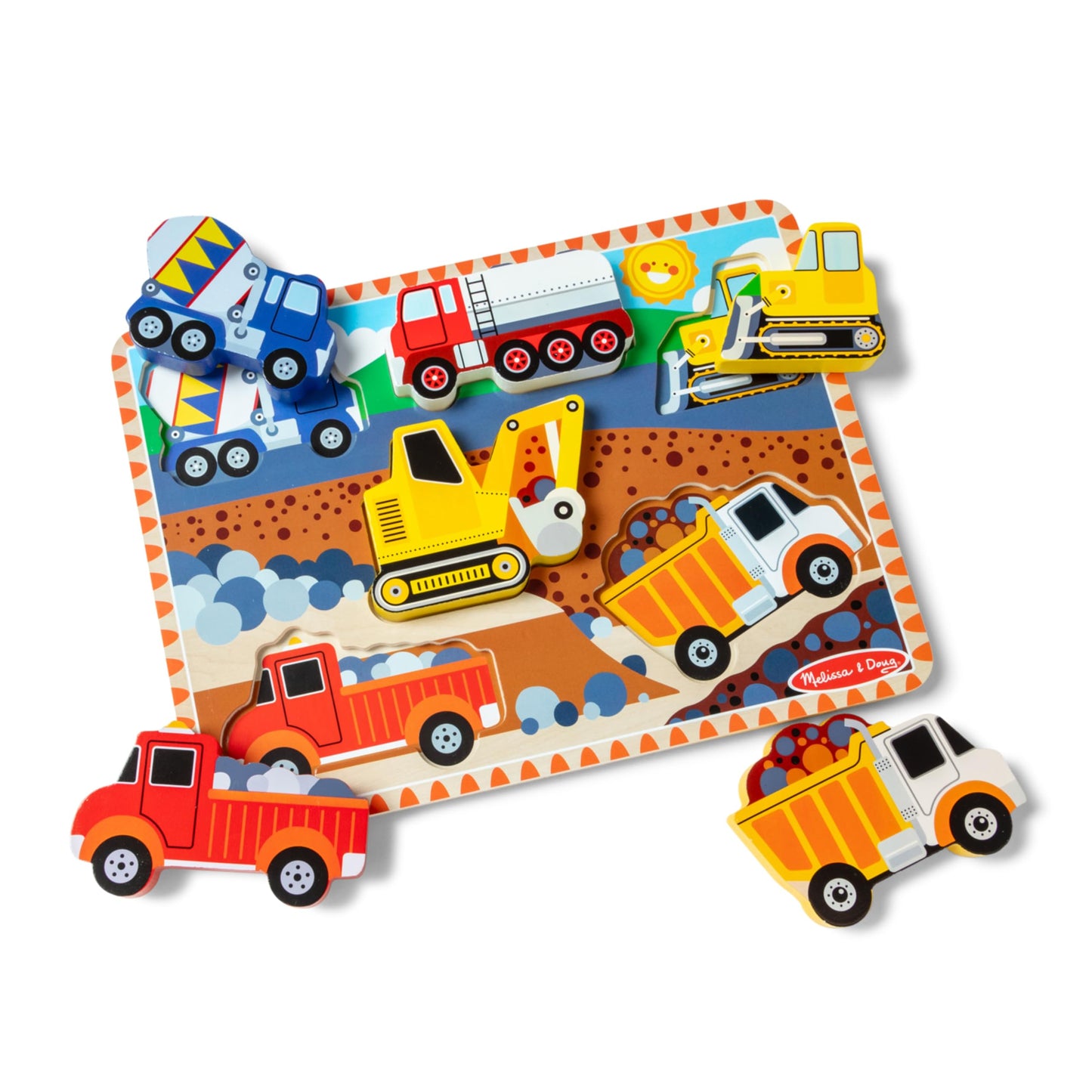Melissa & Doug Construction Vehicles Wooden Chunky Puzzle (6 pcs) - FSC Certified