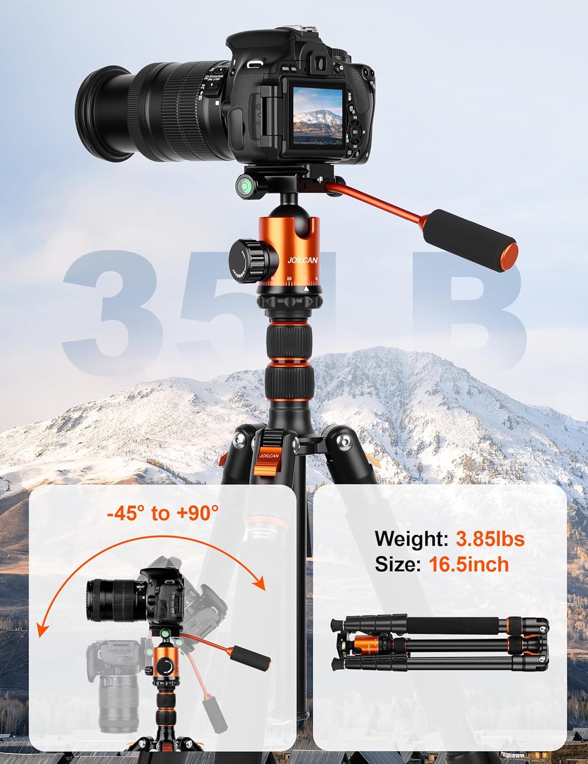 Camera Tripod, 81" Heavy Duty Aluminum Tripod for DSLR/Camera/Smartphone - with Handle, Converts to Monopod, Holds 35lbs