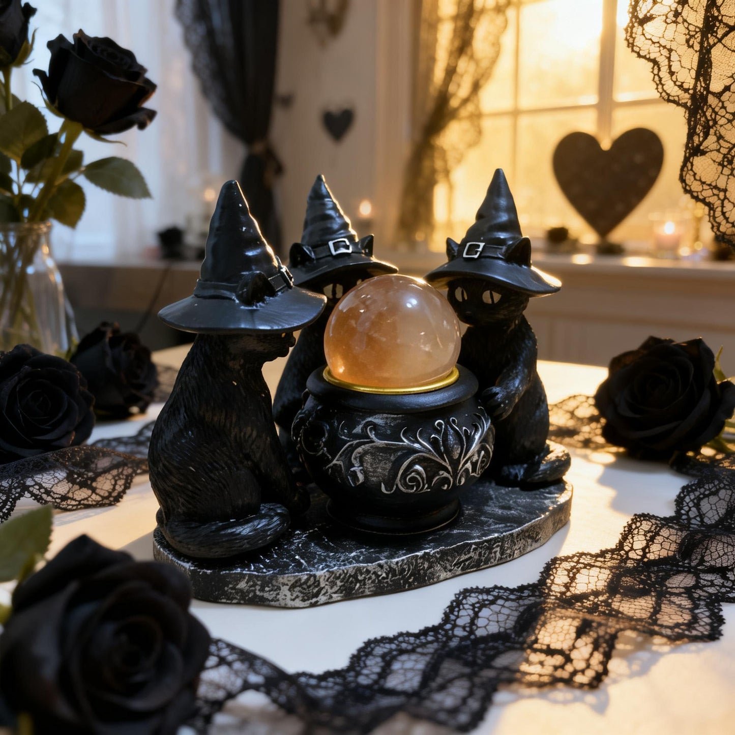zhuja Black Cat Statue Decor Gothic Halloween Candle Holders Candlestick Decoration Wichy Figure Weird Jars Desk(Candle Holder)