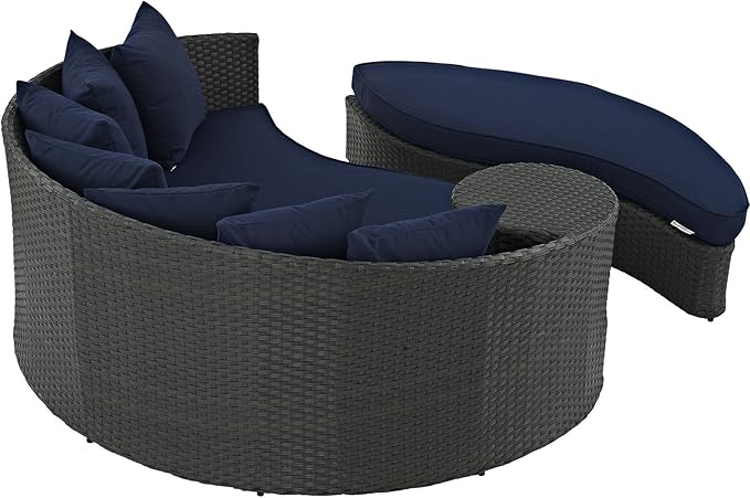 Modway Sojourn Wicker Rattan Outdoor Patio Sunbrella Fabric Daybed in Canvas Navy