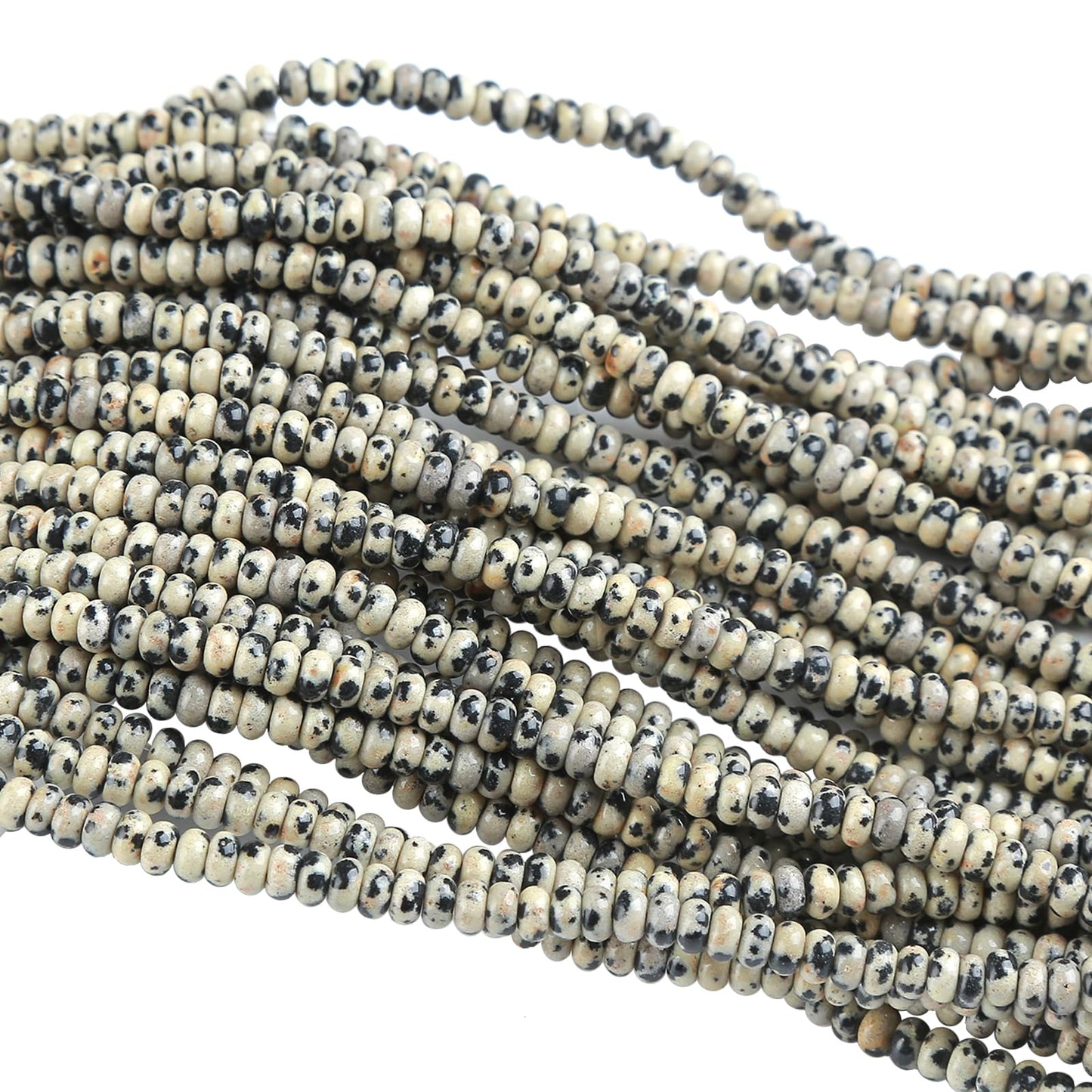 150PCS 2x4mm Natural Dalmation Jasper Rondelle Beads Abacus Disk Stone Beads Round Loose Spacer Gemstone Beads for DIY Bracelet Necklace Jewelry Making