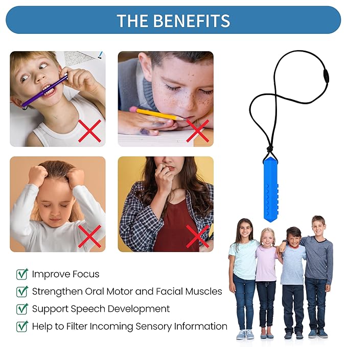 Chewy Necklaces for Sensory Kids, Silicone Chewable Toys, 6 Packs Oral Motor Aids Chewable Toys for Aggressive Chewers with Autism, ADHD, SPD, or Special Needs