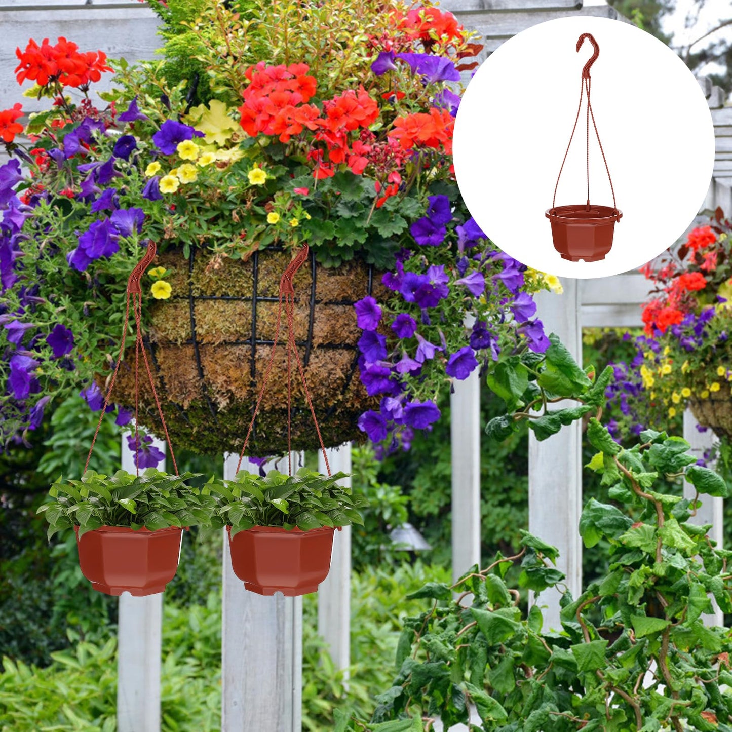 DOITOOL 10Pcs Plastic Hanging Planters, 6.29" Hanging Flower Pots Plant Basket Planter for Outdoor Indoor Plants Garden Balcony Decoration
