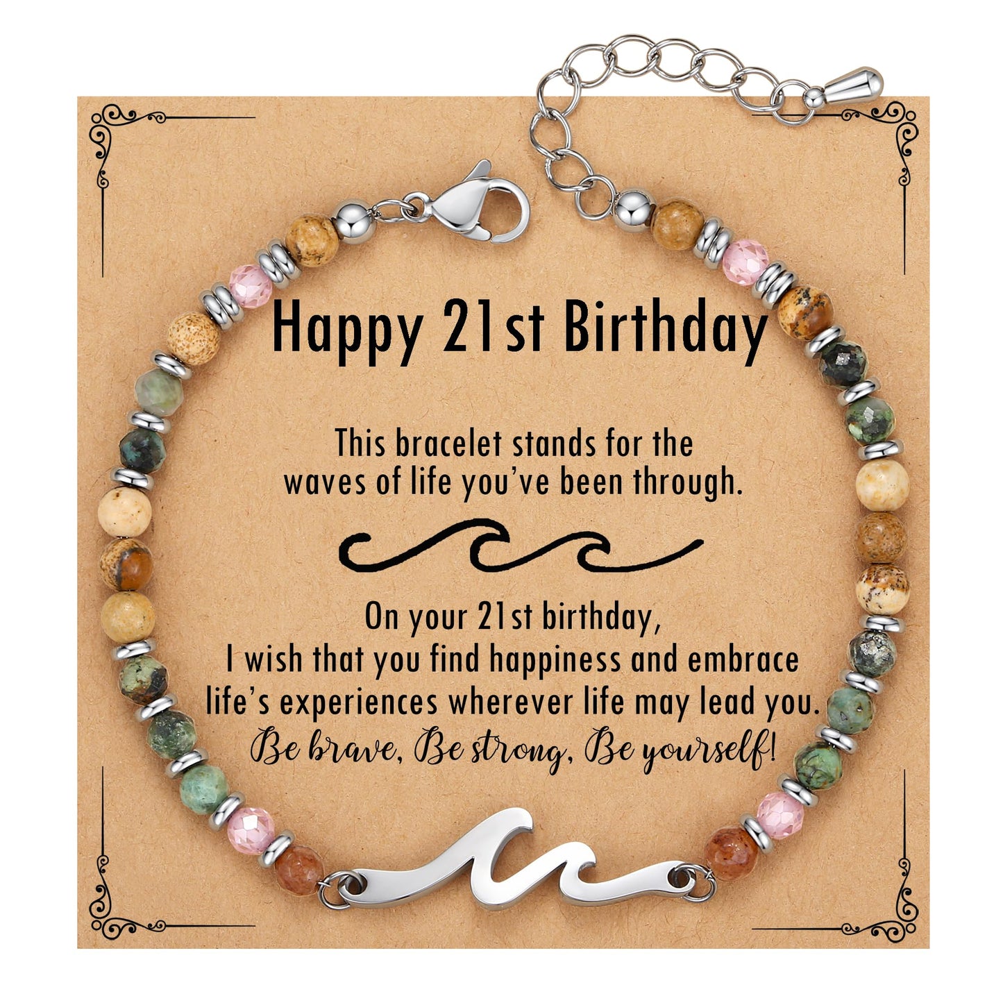 TONY & SANDY 21st Birthday Gift for Her, 21st Birthday Decorations Wave Bracelets for Women, 21 Year Old Bday Gift for Her, Turning 21 Bday Party Favors Daughter Sister Friends Bestie