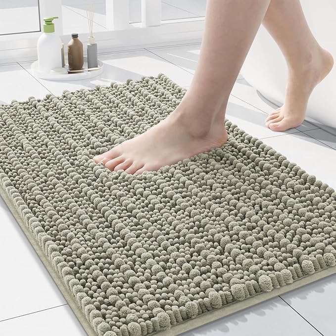Arotive Luxury Chenille Bathroom Rug Mat, Extra Soft Thick Absorbent Shaggy Bath Rugs, Non-Slip Machine Wash Dry, Plush Bath Mats for Bathroom, Shower and Tub, 24x16, Warm Taupe