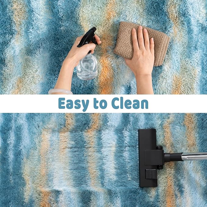 Soft Runner Rugs for Bedroom Hallways, 2x6 Abstract Blue Fluffy Shag Throw Area Rug Non Slip for Bedside Dorm, Long Shaggy Furry Carpet for Nursery Living Room