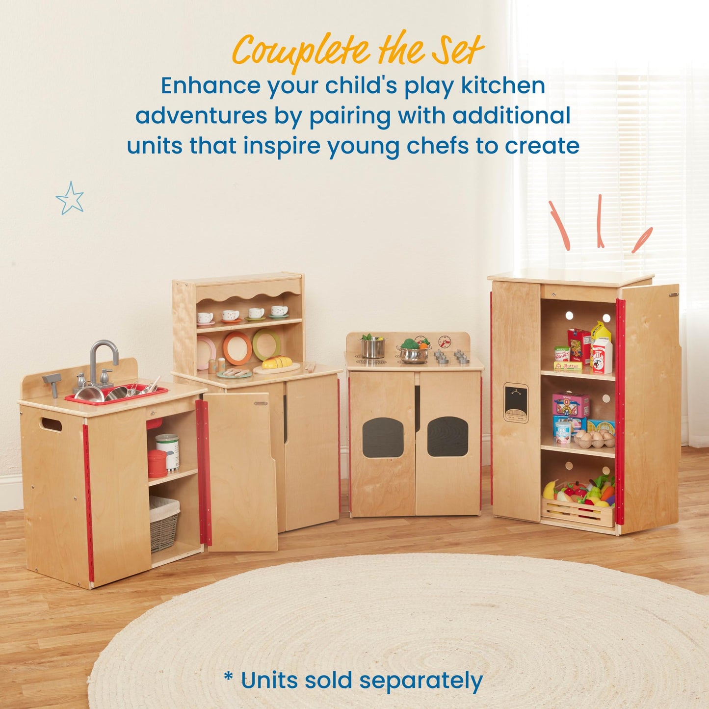 ECR4Kids Wooden Pretend Play Kitchen Refrigerator for Kids, Montessori Furniture, Natural