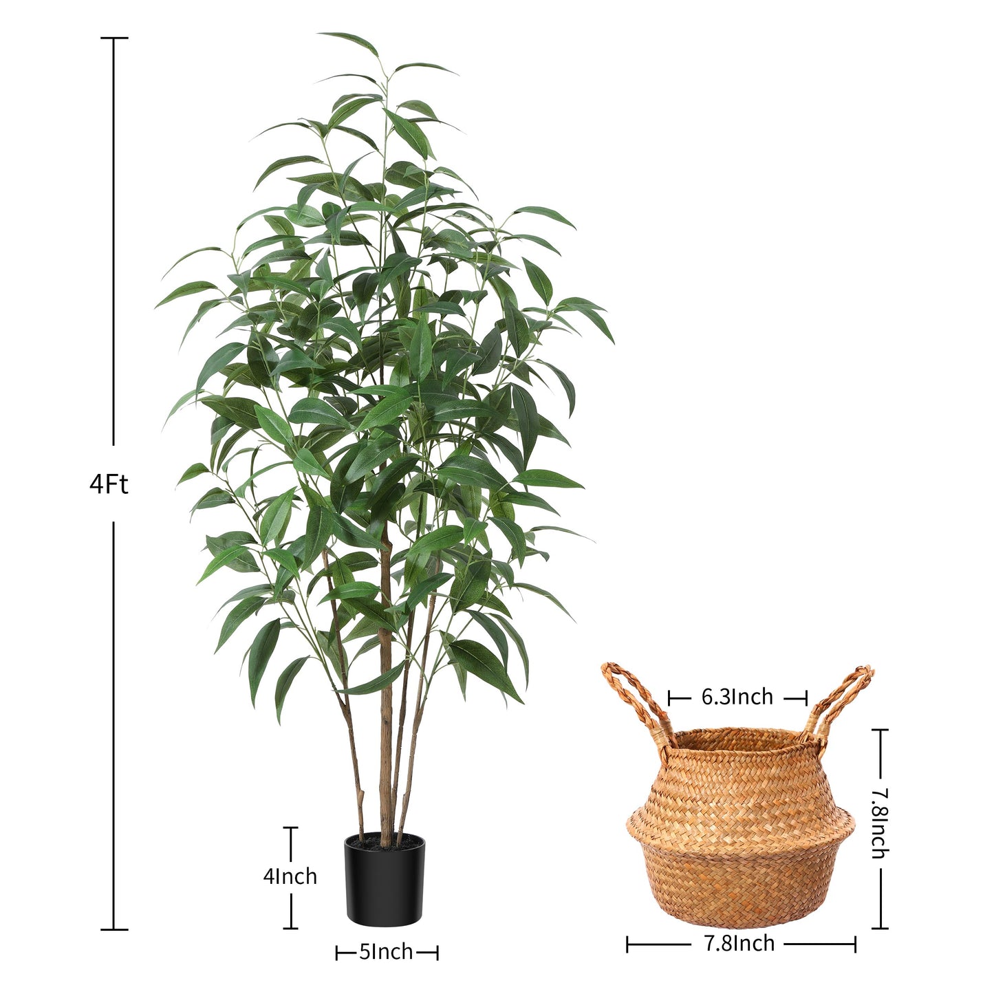 Ferrgoal Artificial Eucalyptus Tree,4Ft Tree Fake Plant in Pot for Home and Office Decor,Potted Faux Plants Tall Artificial Trees for Indoor, Outdoor