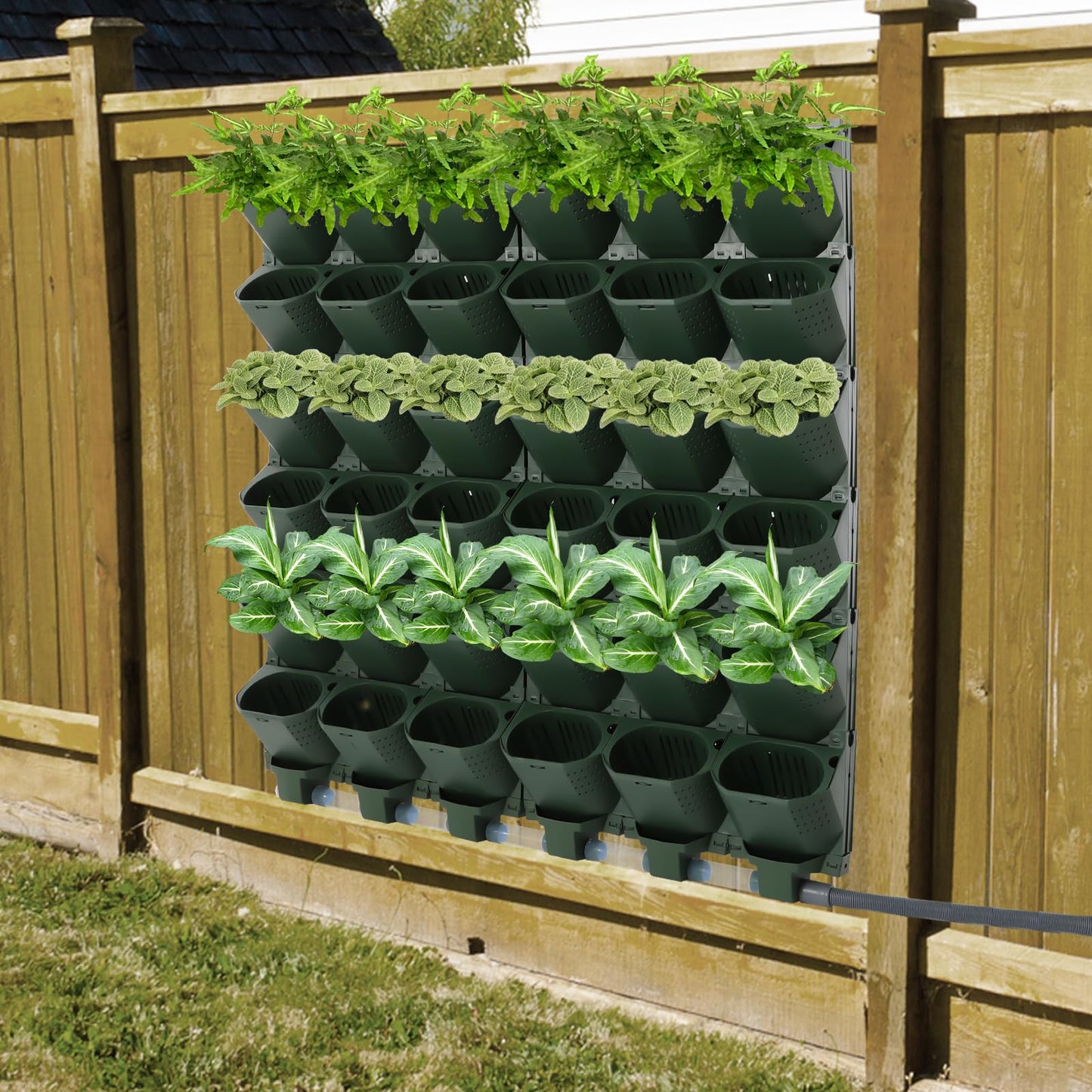 REBaiYU 18/36 Pots Self-Watering Vertical Wall Planter – LCD Timer & Rain Sensor, Adjustable Drip Heads, Leak-Proof Design, Vertical Garden for Balcony Kitchen Indoor Outdoor (Green, 36 Pots)
