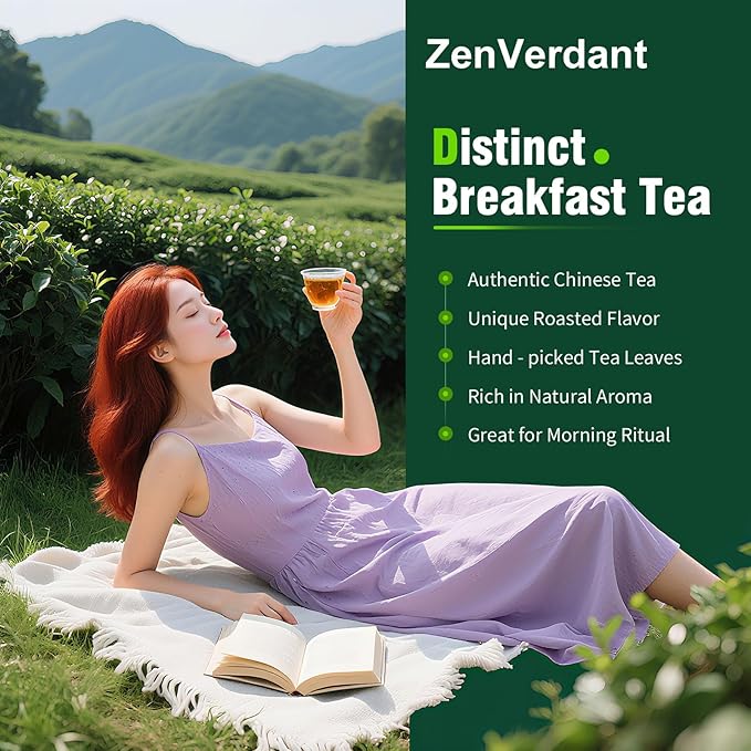 ZenVerdant Premium Breakfast Tea Loose Leaf, 8oz | Smooth Rock Tea Base, Floral Notes, Caramel Sweet Aftertaste, Smooth & Non-Bitter | 3+ Steeps