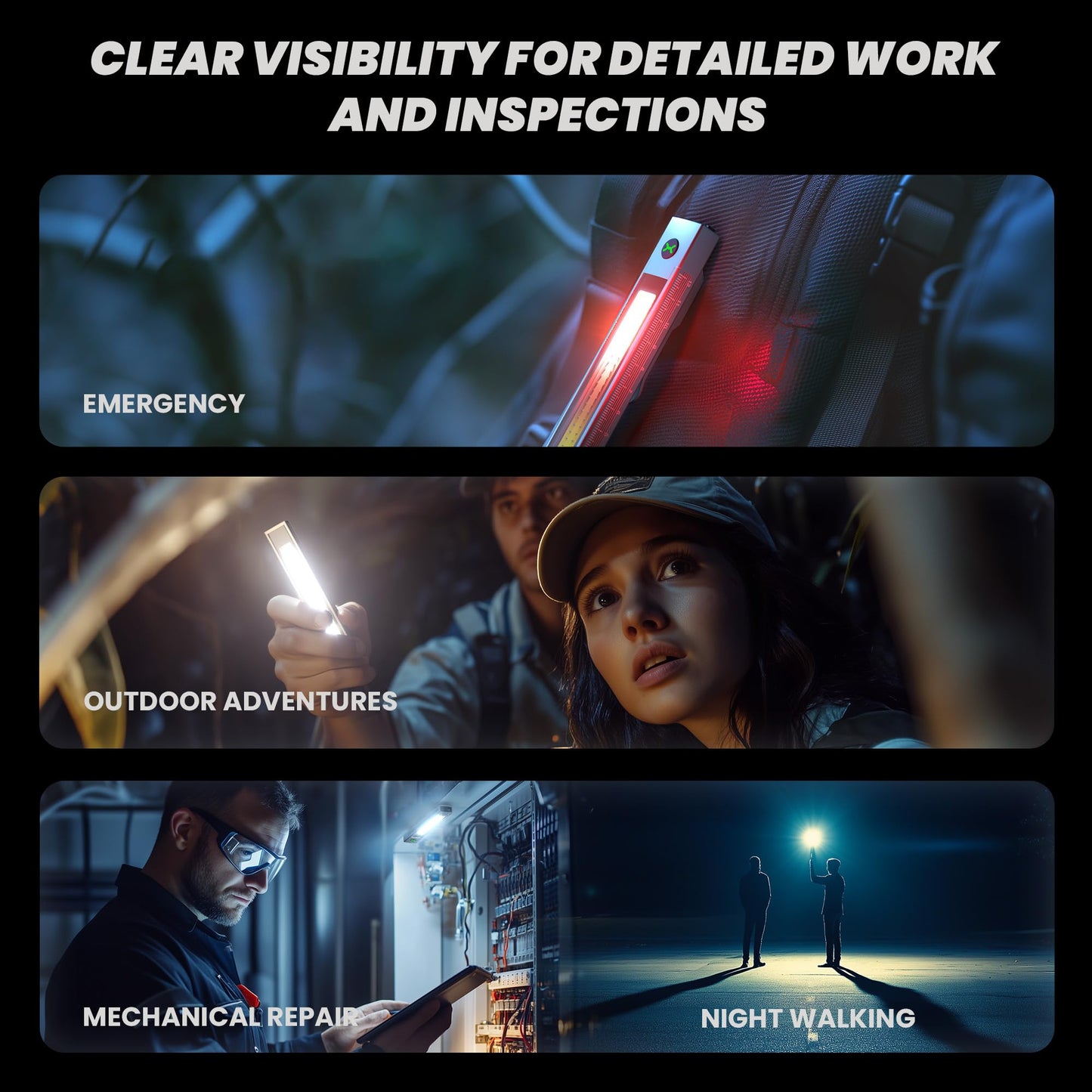 EGUKU Rechargeable Pen Light, 800 Lumen Pen Flashlights with COB Work Light, Portable LED Pocket Flashlight with 6 Light Modes, Clip Flashlight with Magnetic Base for Inspection, Work, Repair