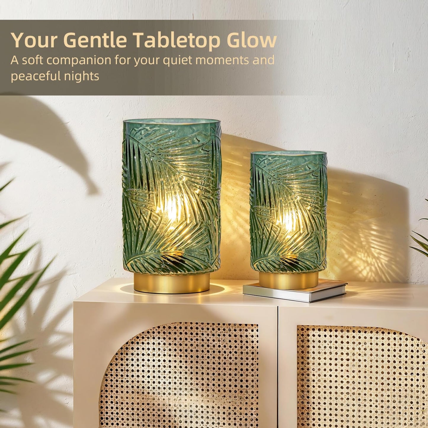 Battery Operated Table Lamp, Cordless Lamps for Home Décor, Nightlight with LED Bulb with Timer for Living Room Bedroom Tabletop Entryway Centerpiece Gift(S Green)