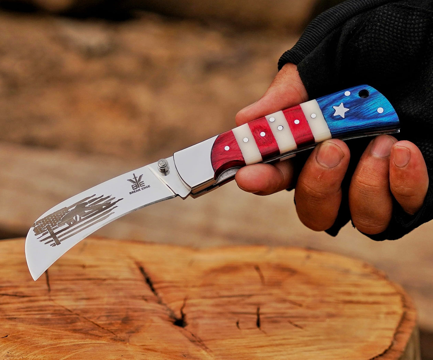BE BREAK EDGE Hawkbill Knife,Folding Pocket Knife with Curved Blade, Lineman Tools, Stainless Steel construction. (White,Red and Blue)