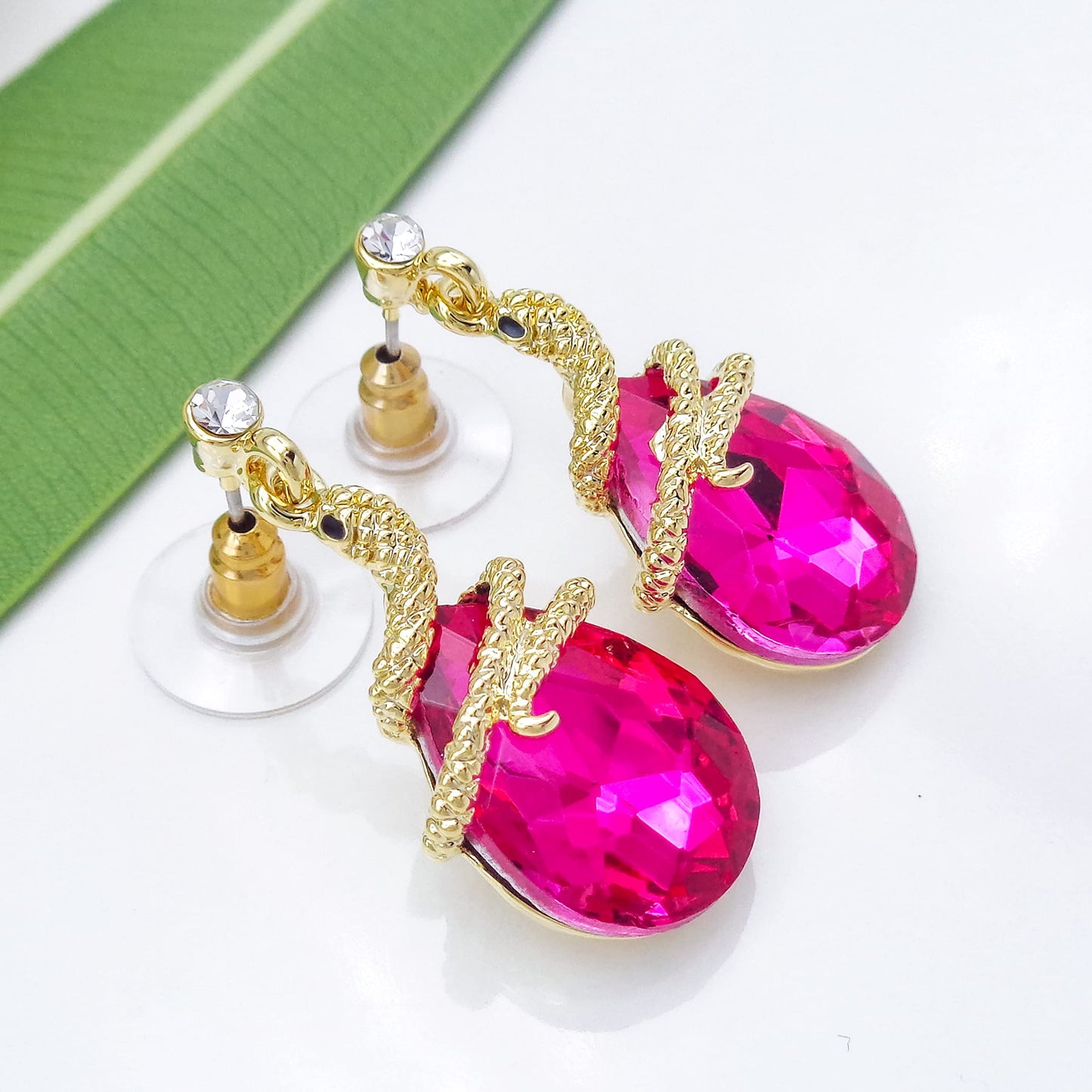 Navachi 18k Gold Plated Crystal Rose Red Zircon Snake Drop Dangle Az1355 Stud Earrings