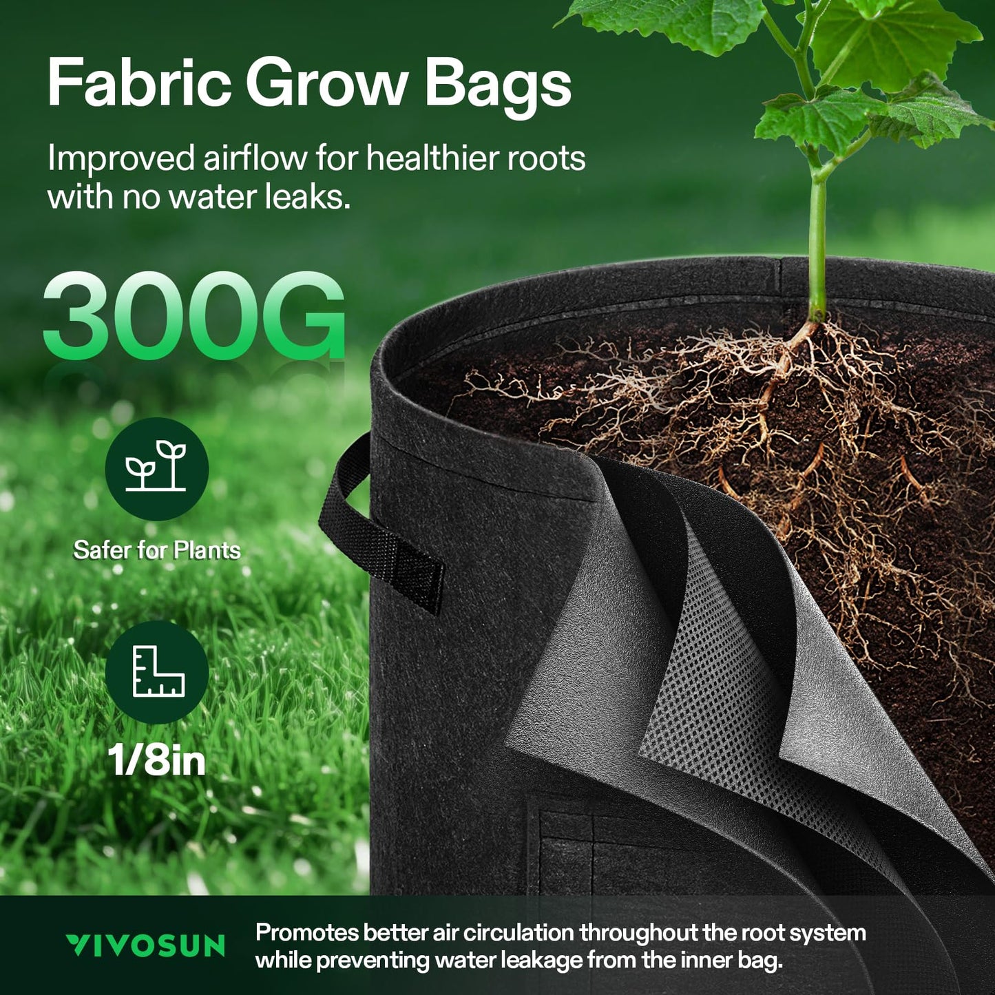 VIVOSUN 5-Pack 7 Gallon Potato Grow Bags, Fabric Pots With Handle and Roll-up Window, Planter Containers for Growing Potatoes, Black