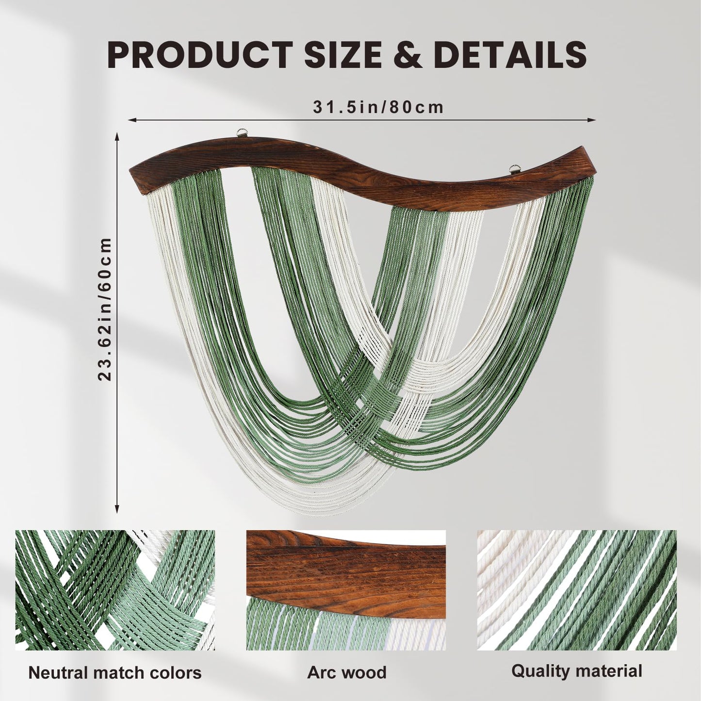 Mindsoft Green Macrame Wall Hanging Dip Dyed Yarn Wall Art, Modern Boho Decor Handmade Cotton Rope Tapestry for Bedroom, Living Room, Nursery, 31.5 x 23.6 Inch