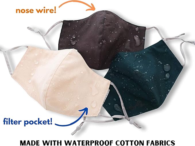 HOPE LOVE SHINE Face Mask Adjustable Filter Pocket Reusable Breathable Washable Cloth Mask Face Masks for Women Men - 3 Pack