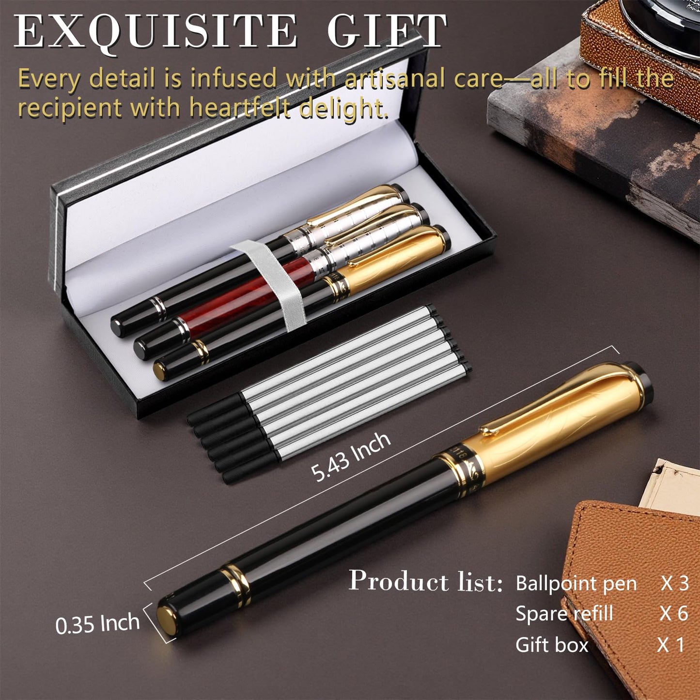 Shiduode Luxury Gel Ballpoint Pens,Personalized Black Ink Pen Set with 6 Pcs Extras Replaceable Metal Refills, Ultra-Smooth Writing Experience, Perfect for Gifts,Business,Office