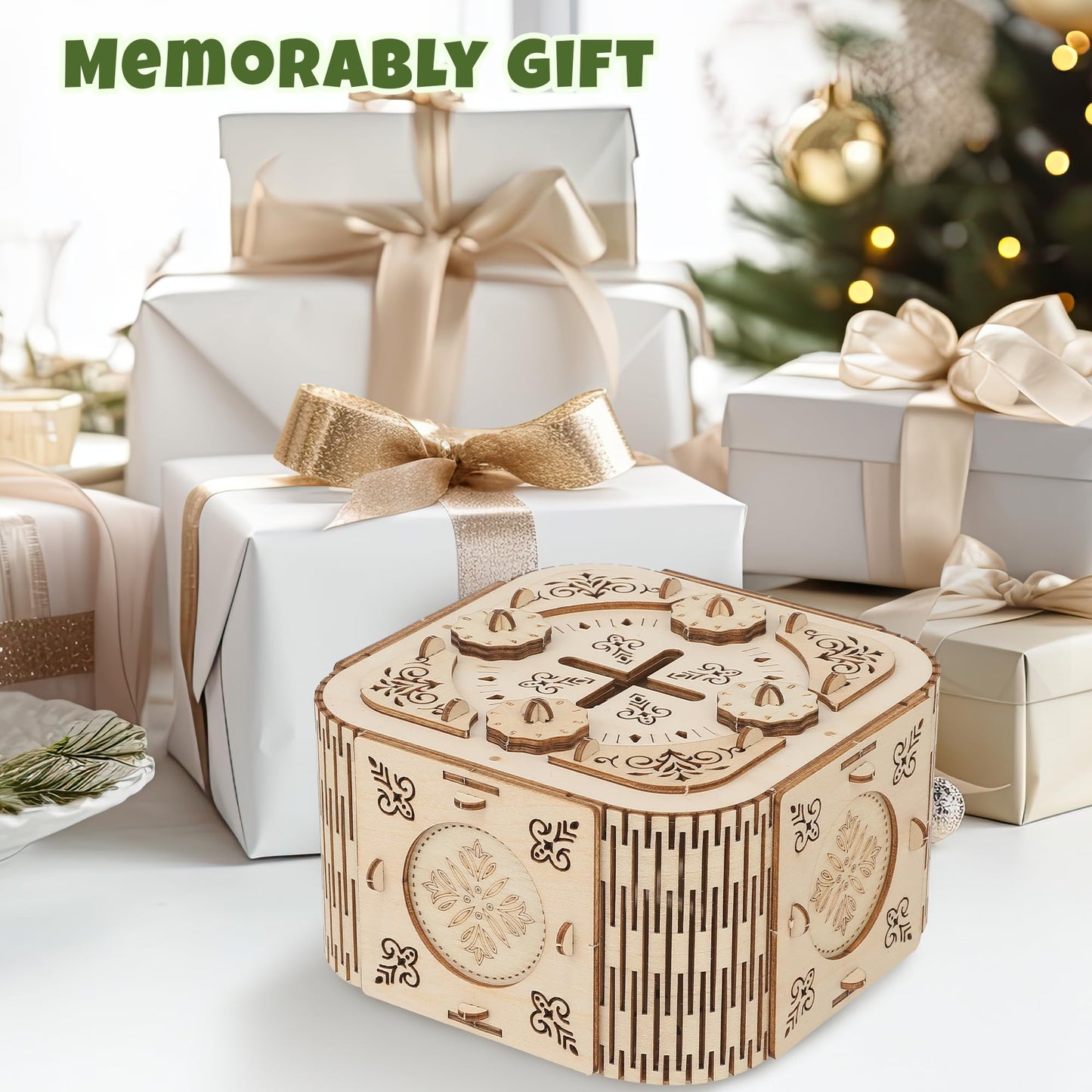 3D Wooden Puzzle Treasure Box Kit with Working Combination Lock and Secret Compartment, Laser-Cut Mechanical Model Craft, DIY Brain Teaser Gift for Adults, Teens and Kids Ages 6 and Up
