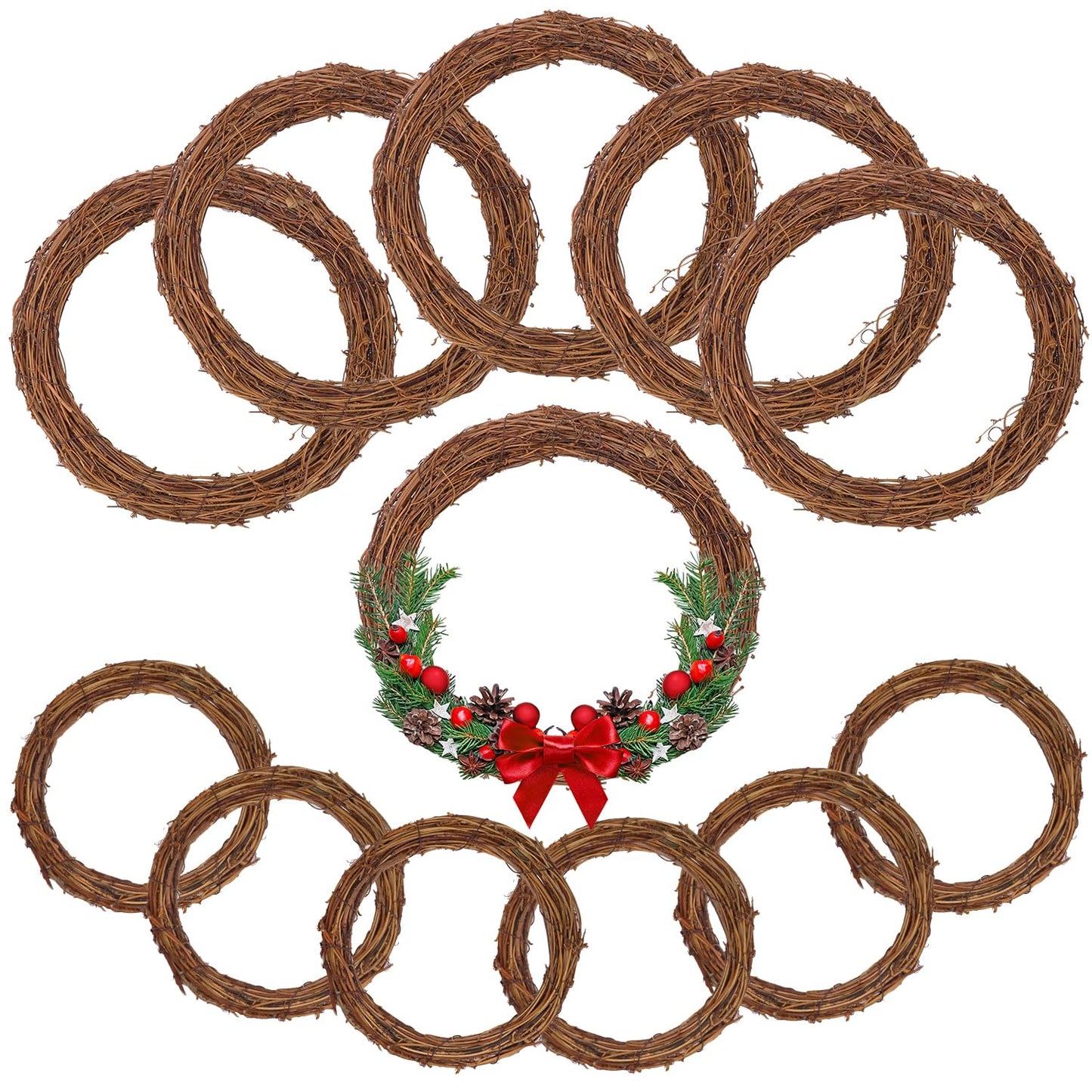 KUKLIPJIM 12 Pcs 12 Inch & 8 inch Natural Grapevine Wreath Set, Hand-Woven Vine Branch Wreaths for DIY Crafts, Christmas Decorations, Home & Event Styling(6 Pieces per Size)
