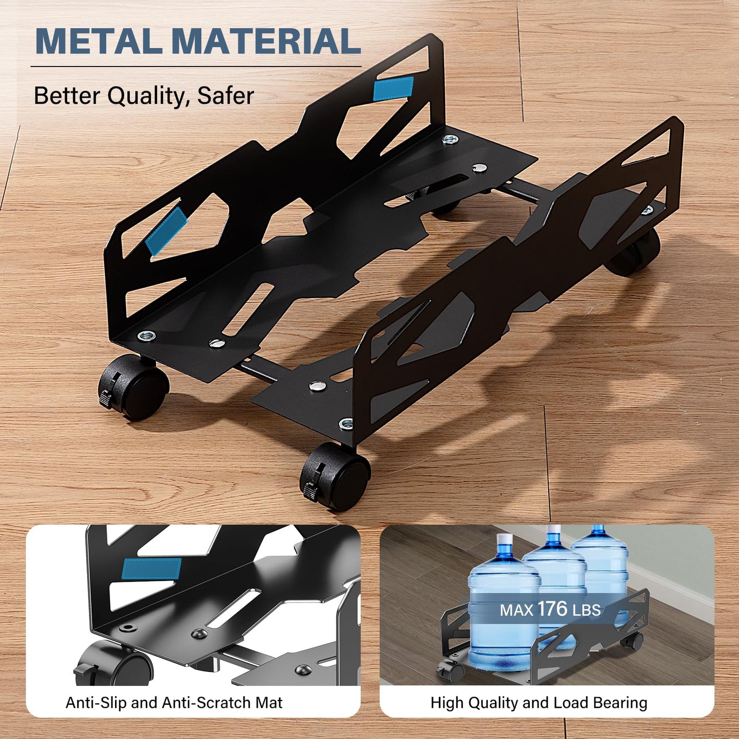 Hovadova Adjustable Computer Tower Stand, Ventilated PC Tower Stand with 4 Caster Wheels,Mobile Under Desk CPU Holder, PC Cart, Computer Riser for Most Gamers and Students