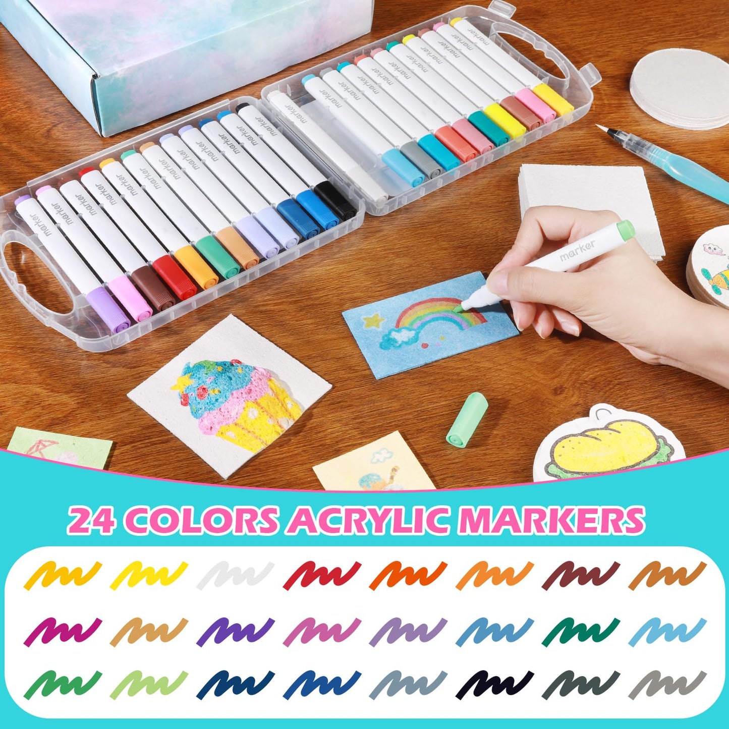 78 Pcs Magic 3D Foam Texture Painting Kit, Magic Puffy Paint Kit, Including 46 Pcs Foam Texture Paper, 24 Colors Acrylic Marker Pen, 4 Drawing Templates, 2 Water Brushes, Art Painting Kits