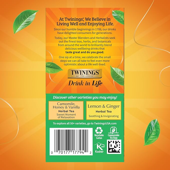 Twinings Decaffeinated Green Tea Individually Wrapped Bags, 20 Count (Pack of 1), Smooth Flavour, Enticing Aroma, Enjoy Hot or Iced, 20 Teabags