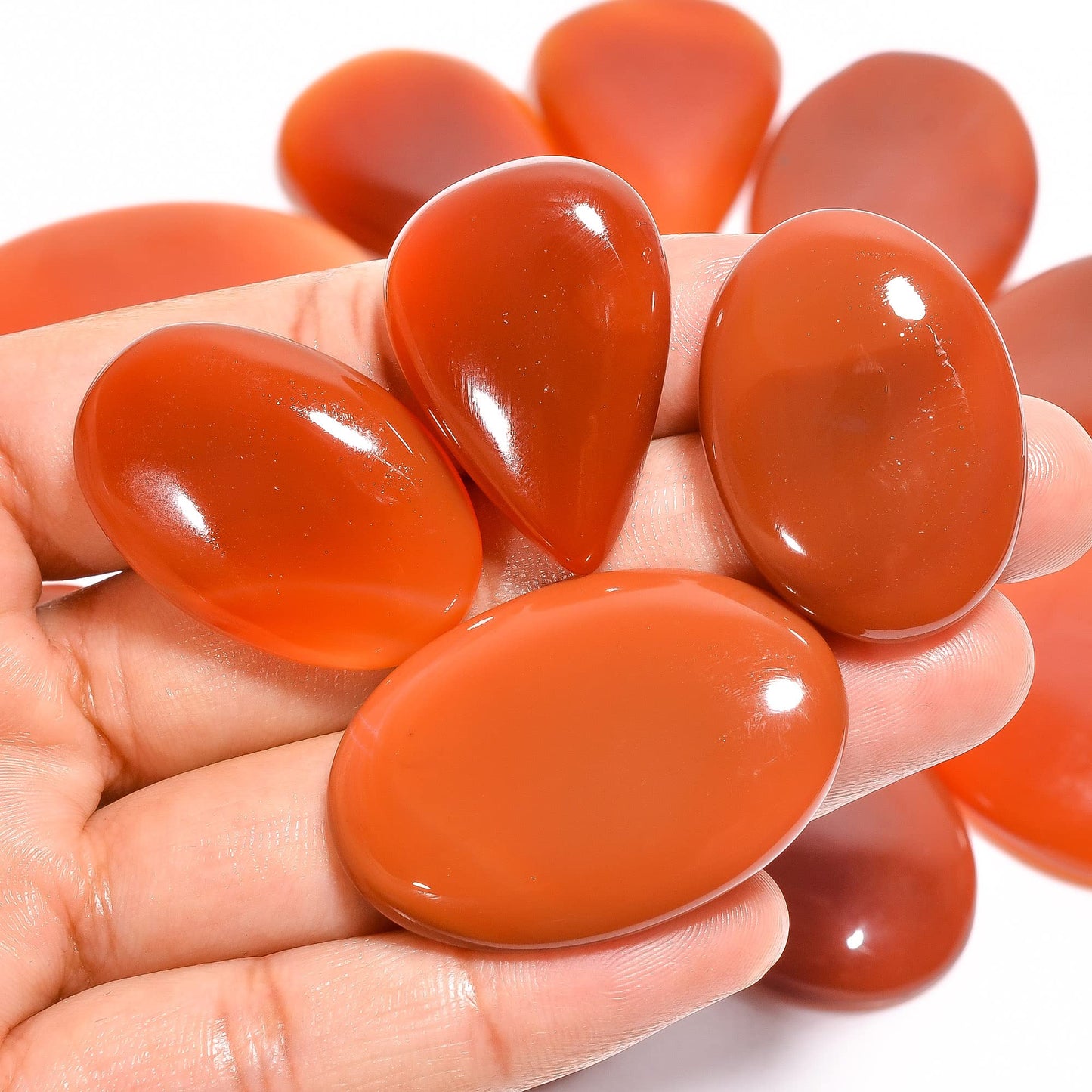 Natural Carnelian Gemstone- Healing Crystals for DIY Jewelry Making -Loose Natural Cabochon -Perfect for Crafting Unique Jewelry Designs (5 pcs, 25-35 mm)