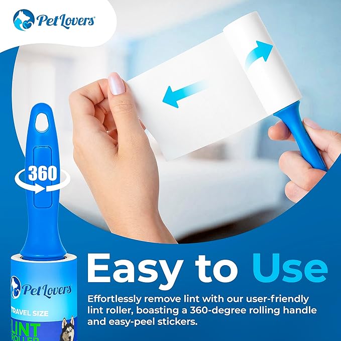 PetLovers Extra Sticky Lint Roller Mega Value Set for Pet Hair Removal and Clothes, Dog and Cat Lint Remover (Blue, 4 Pack Mini)