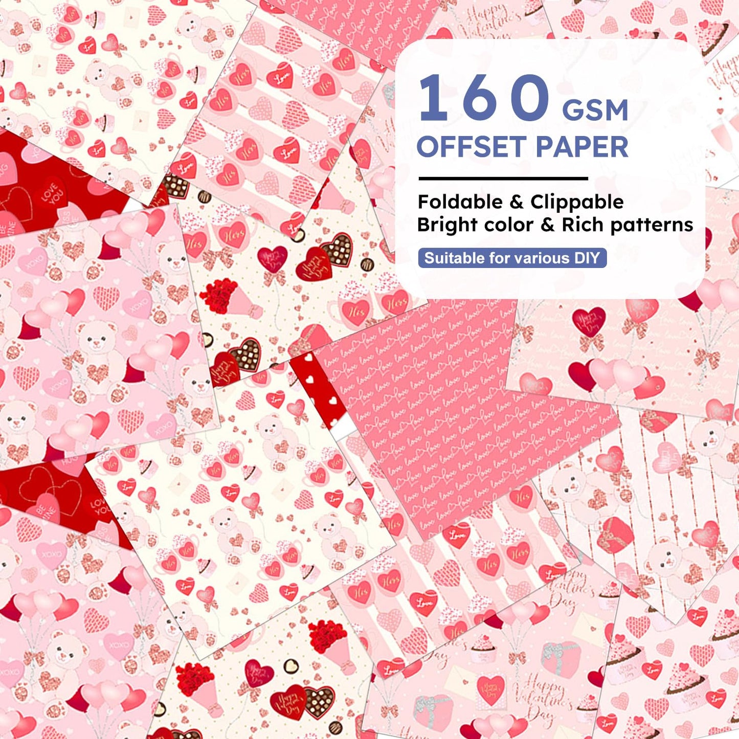 Valentine Hearts Scrapbook Paper Pad - 24 Sheets 6in Aesthetic Love Patterns Designed Decoupage Supplies for Journaling Folded Cardstock Making DIY Crafts Gift Wrapping Material