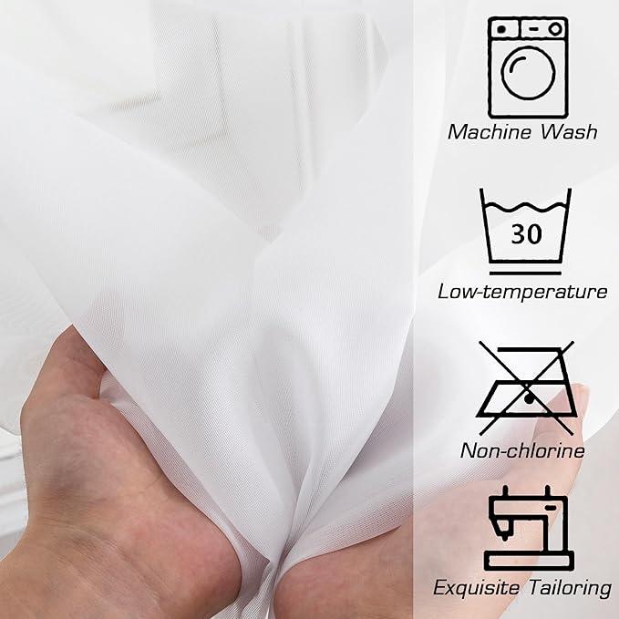 Simplebrand Sheer White Curtains 96 Inches Long, Light Filtering Rod Pocket Solid Color Window Sheer Curtain Panels, Elegant Curtains & Drapes for Living Room, Bedroom 2 Panels (White, 59" W x 96" L)