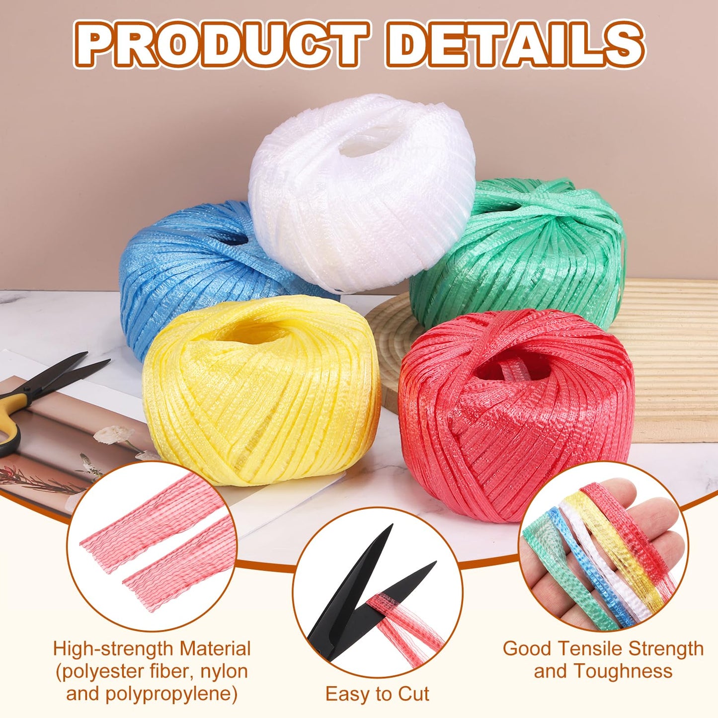 MECCANIXITY 6 Rolls Polyester Nylon Plastic Rope Twine, 80m/262ft Nylon Cord Household Bundled Polypropylene Twine Yarn for Household Gardening Tying Binding Garden Crafts, Red