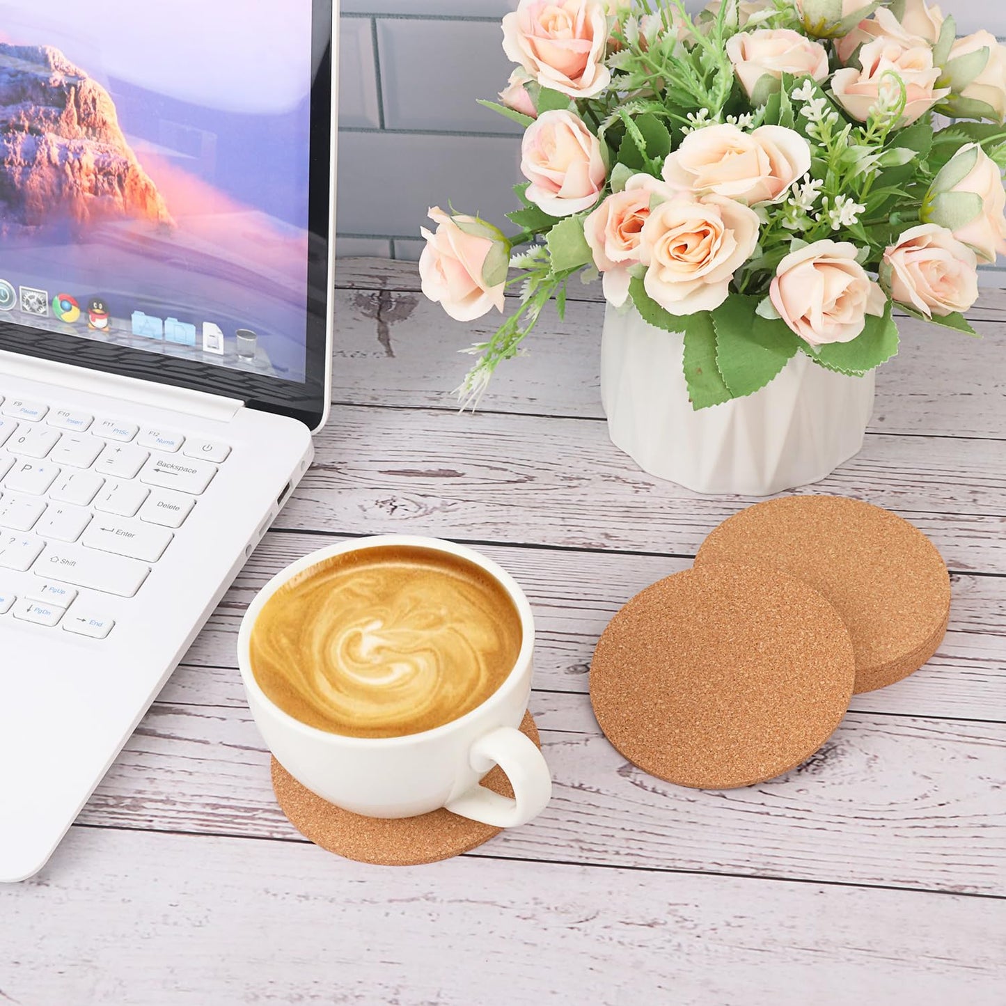 Geytetqi 150 Pieces 3.6 Inch Cork Coasters for Drinks, 90 mm Round Cork Coasters, Non-Slip, Heat-Resistant, Absorbent & Reusable, Perfect for DIY Crafts and Home Tabletop Decoration
