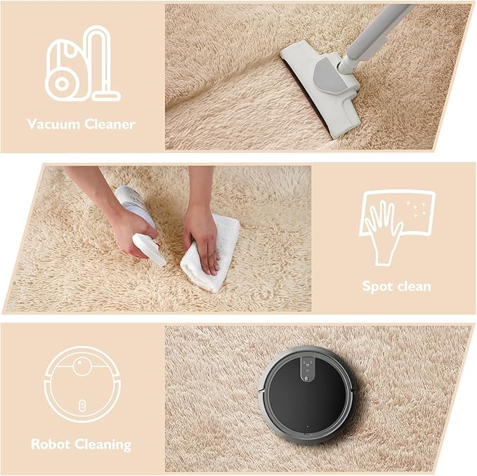 8x10 Fluffy Area Rugs for Living Room,Shag Area Rug for Bedroom,Beige Soft Fuzzy Rug Non-Shedding Indoor Plush Carpet for Kids Bedroom Nursery Home Decor
