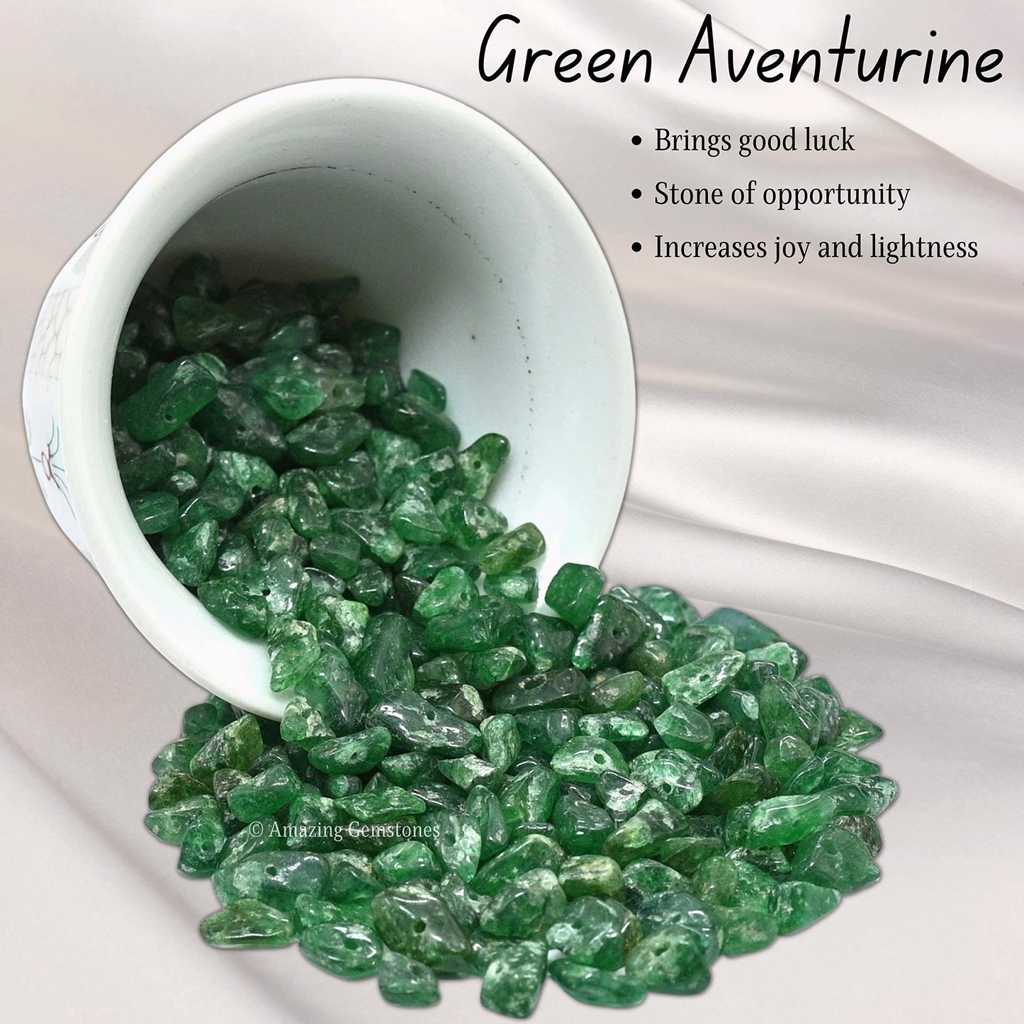 Green Aventurine Pre Drilled Crystal Crushed Chips Beads for Bracelets Making, DIY Handmade Natural Healing Crystals (25 Inch Strand)