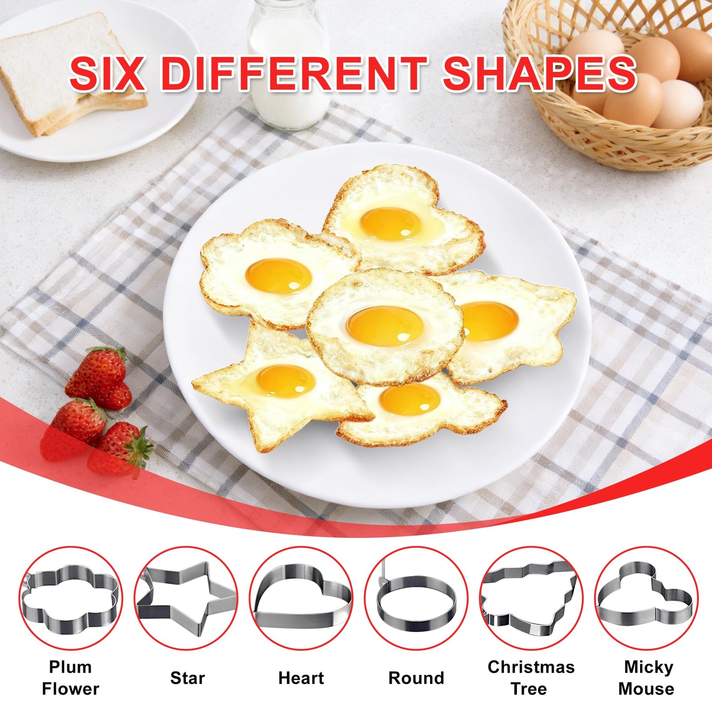 Egg Molds Egg Shaper Egg Ring Pancake Maker with Handle-6PCS
