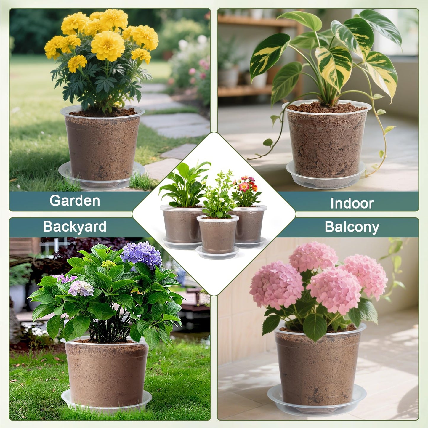 WTXHOP 6/8/10 Inch Large Size Clear Nursery Pots with Drainage and Saucers, 9 Pack Plastic Plant Pots for Seedling Starter, Durable Plastic Pots for Indoors