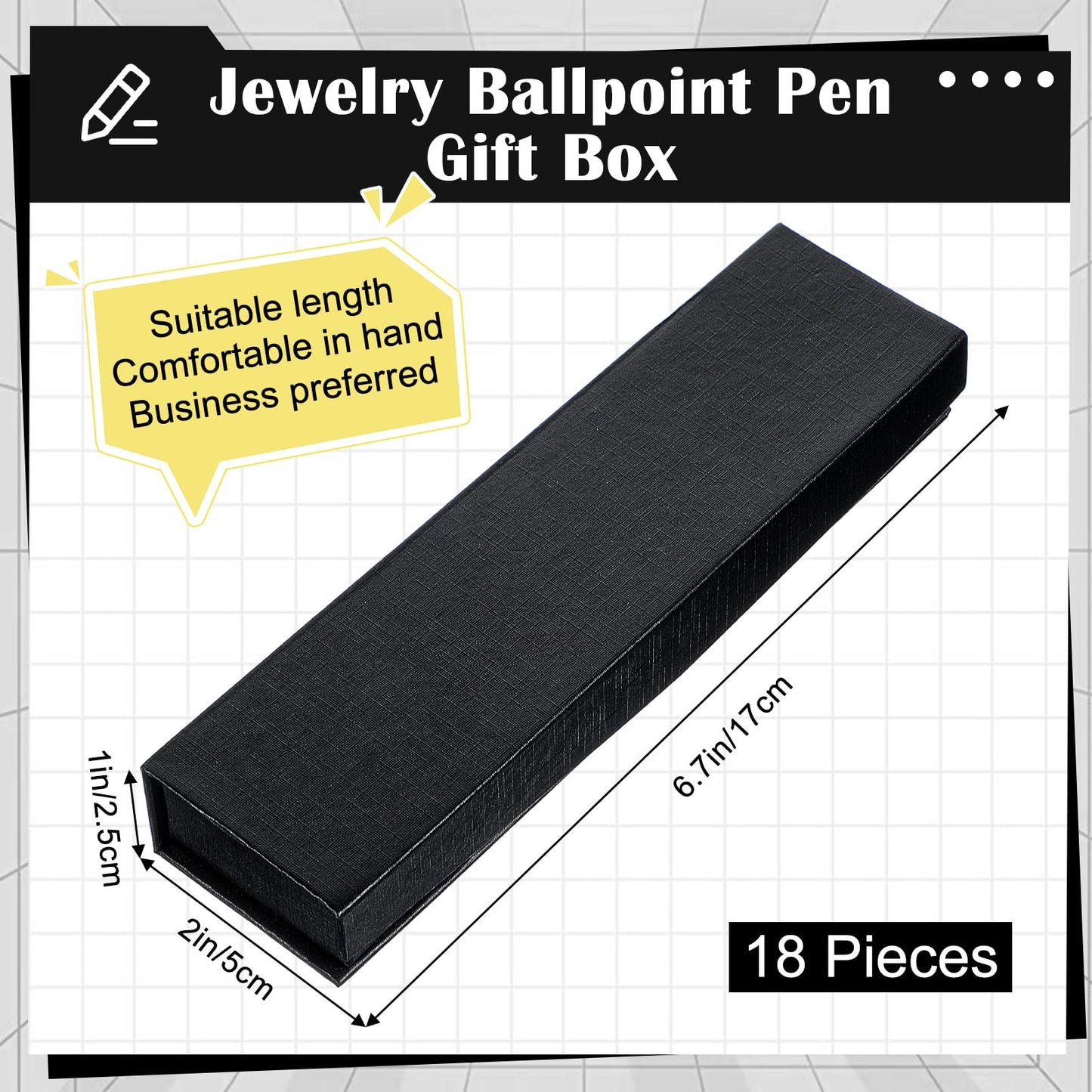 18 Pcs Pen Gift Boxes Empty Black Ballpoint Pens Gift Box with Cushion Pen Jewelry Display Box Empty Present Collection Cases for Birthday Souvenir Business Gifting Office Supplies