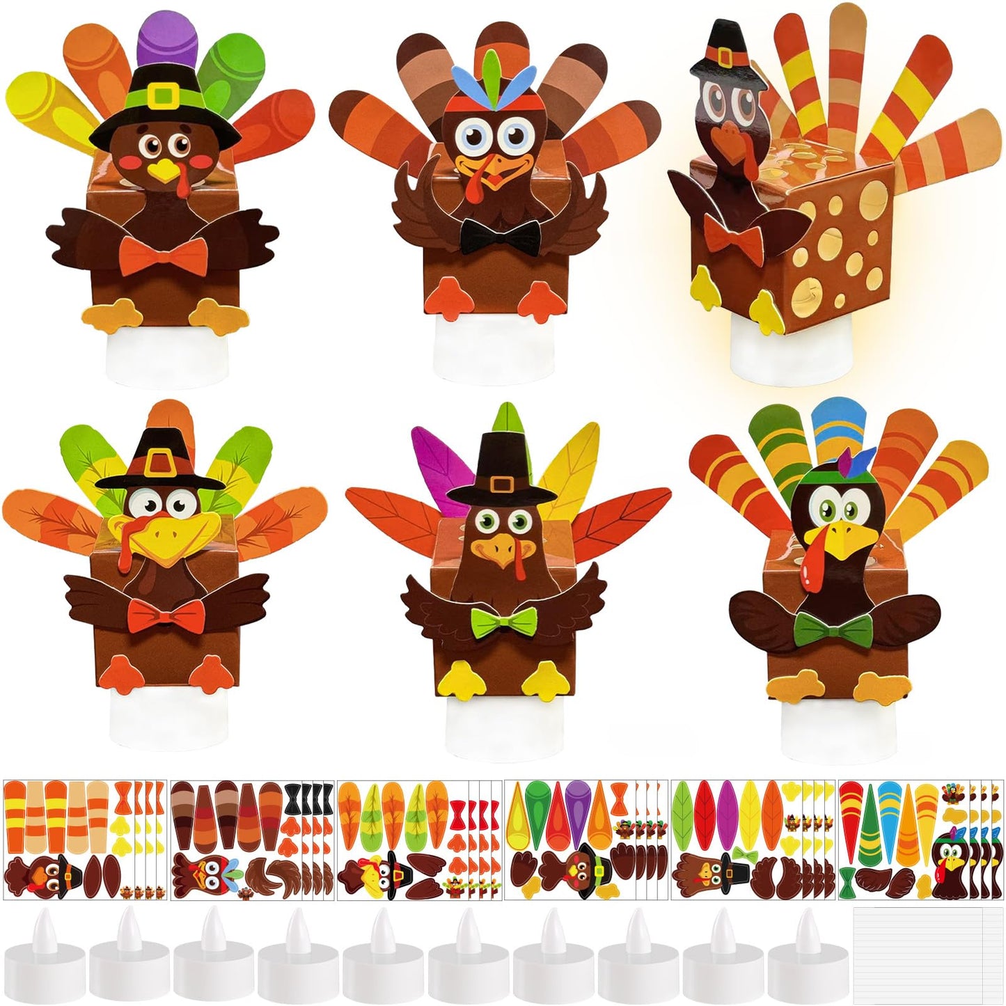 Cinrobiye 24 Pack Thanksgiving Craft Kit DIY Turkey Table Decorations，Thanksgiving Turkey Box for Fall Home Classroom Activities Party Table Centerpieces Dining Room