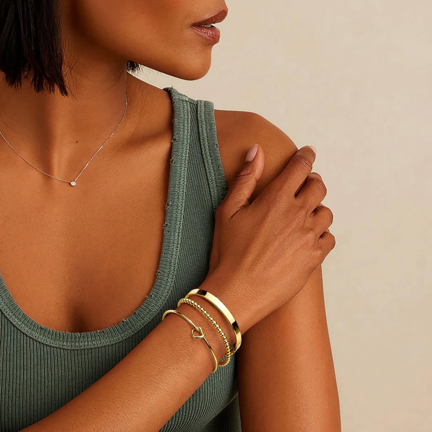 Gold Cuff Bracelets Stack for Women, 14K Real Gold Plated Bangle Link Chain Bracelets, Trendy Waterproof Jewelry Gifts Adjustable