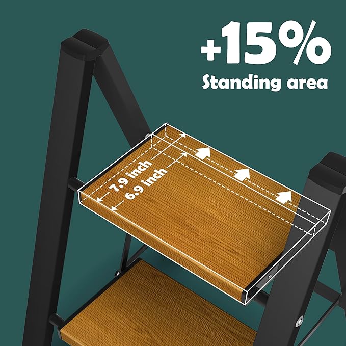 Taranta 4 Step Ladder,Aluminum Lightweight Folding 4 Step Stool with Anti-Slip Wide Pedal, 330lbs Capacity Step Ladder for Household,Kitchen,Office - BlackWoodgrain