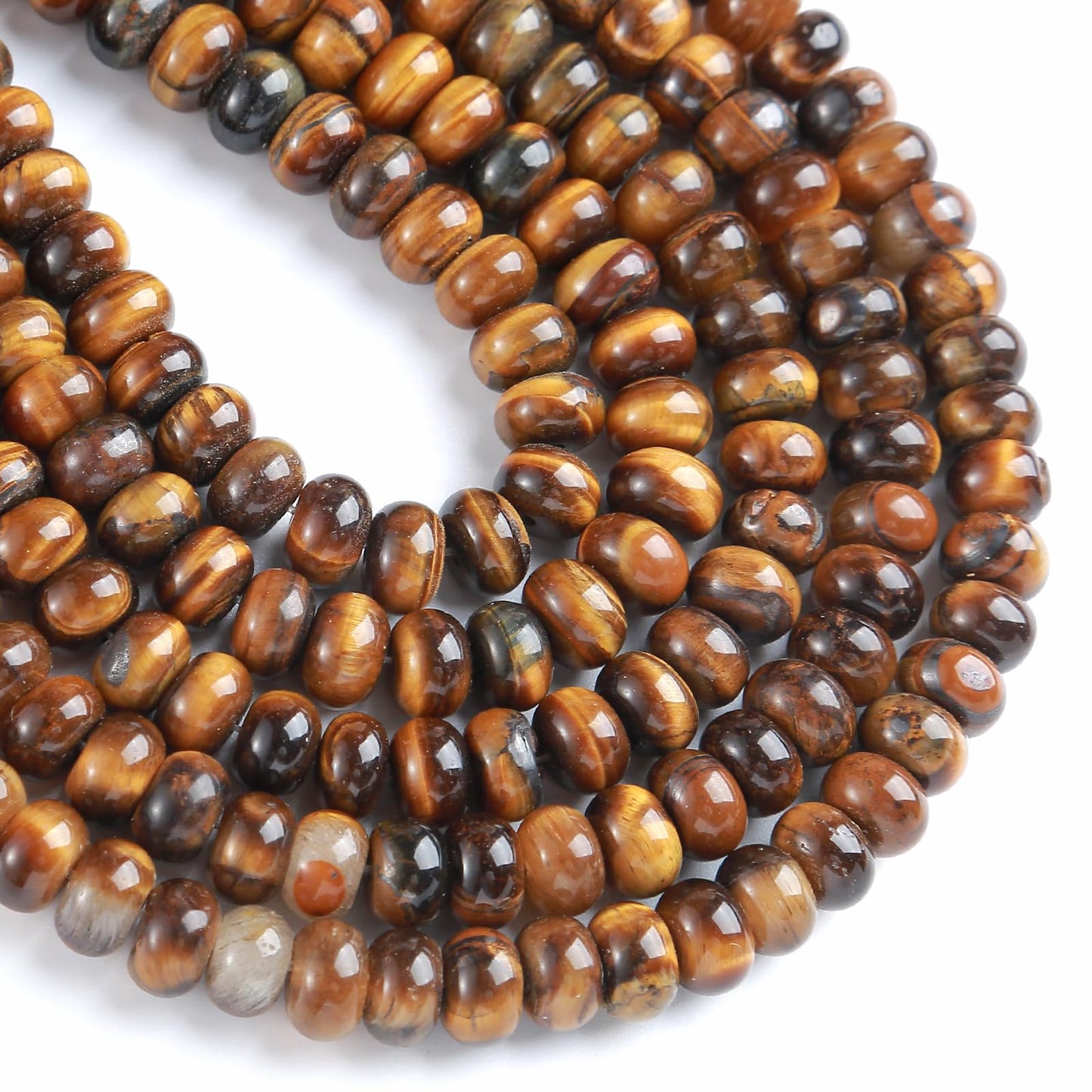 5x8mm 76pcs Natural Yellow Tiger Eye Stone Rondelle Spacer Loose Beads Abacus Disk Stone Round Loose Gemstone Beads for Jewelry Making DIY Bracelet Necklace