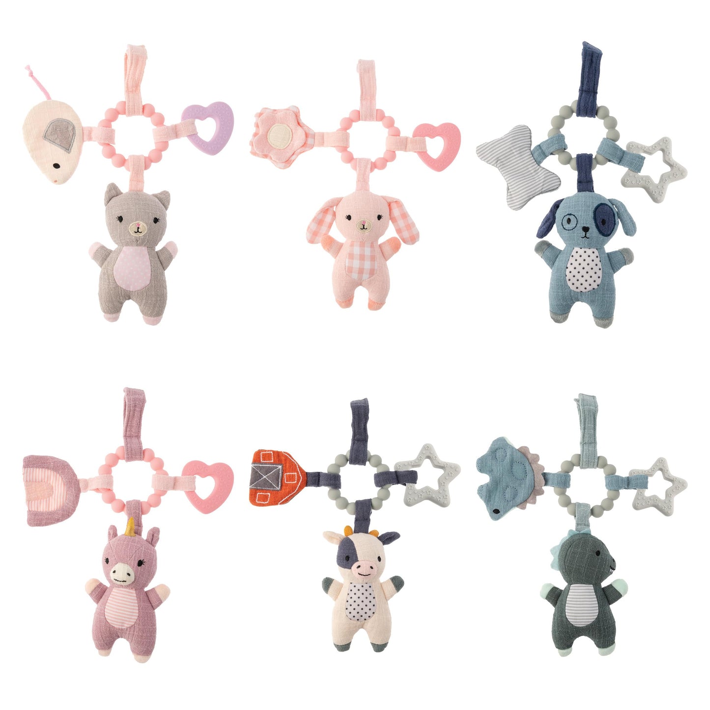 Stephen Joseph, Travel Toy for Stroller, Rattle and Teether Car Seat or Activity Gym, Features Gentle Rattle, Heart and Star Rings with Crinkle Shape, Puppy